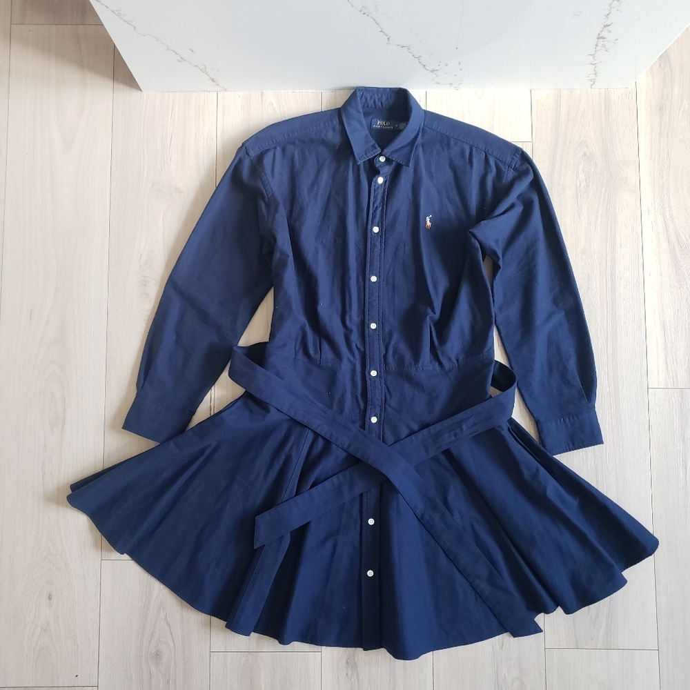 Polo Ralph Lauren Paneled Shirtdress Womens 12 Navy